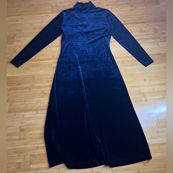 Valerie Steven Sport women’s Mock Neck Blue Long Sleeve Velvet Maxi Dress|Sz:M - Picture 13 of 16